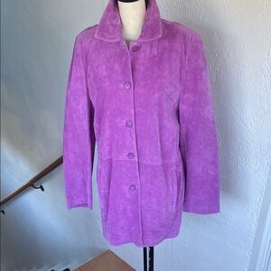 Nordstrom Bernardo  NWOT Womens Retro Lilac Suede Leather Car Coat Jacket Large